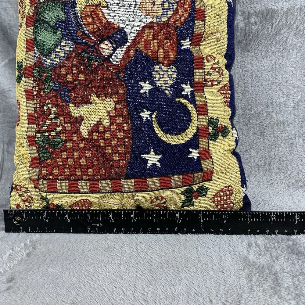 Vintage Tapestry Needlepoint Throw Pillow Santa Christmas Decorative Rectangle